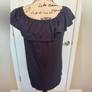 NWT Michael Kors Women Navy Off the Shoulders Flounce Top with Gold Accent Large